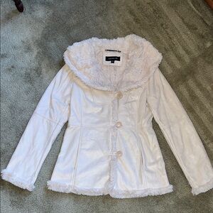 Jones New York Cream Teddy Jacket with Faux Fur Trim